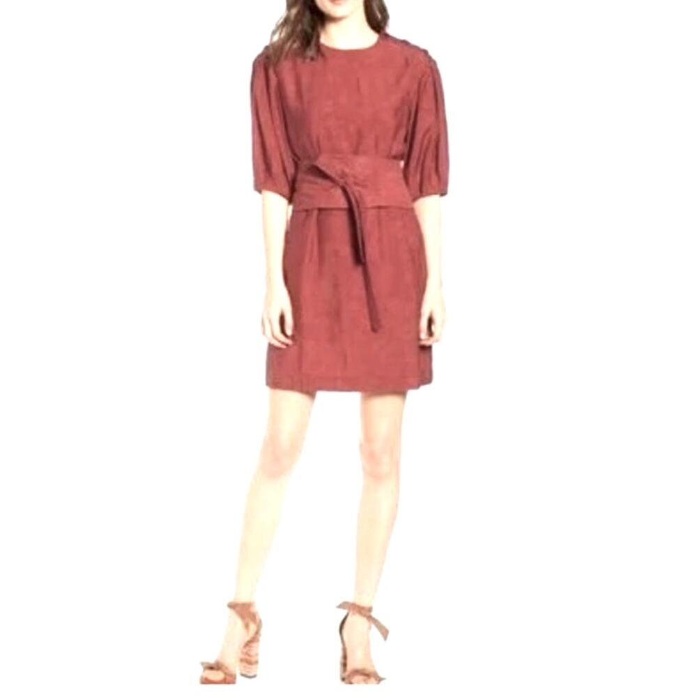 Rebecca Minkoff Juno Mini Dress Beet Rust Red Modal Nylon Belted Size Medium